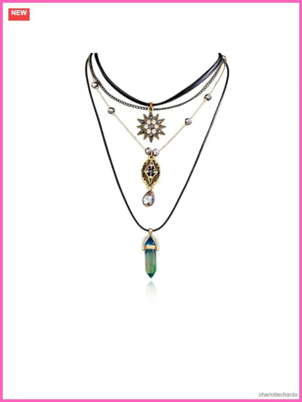 Layered Choker Necklace Set Gothic Teardrop Pendant Brass Women Jewelry Gift